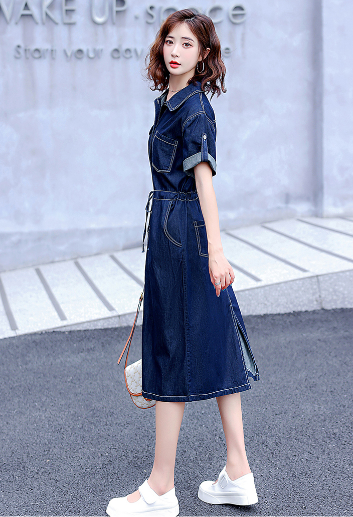 ĐẦM JEAN XÒE CỔ SƠ MI EO RÚT - NJ220